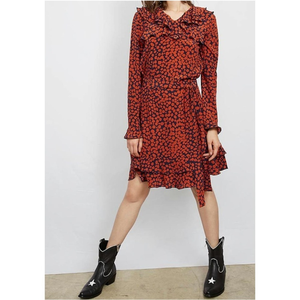 NWT Anine Bing Paloma Dress Sz S Orange Blue 100% Silk Long Sleeve MSRP $299